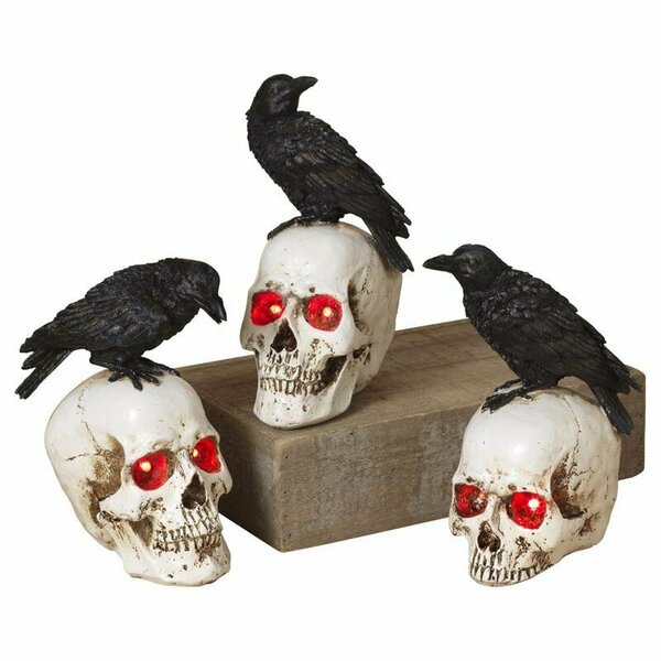 The Gerson Co HLW DECOR SKULL W/ CROW 2600820